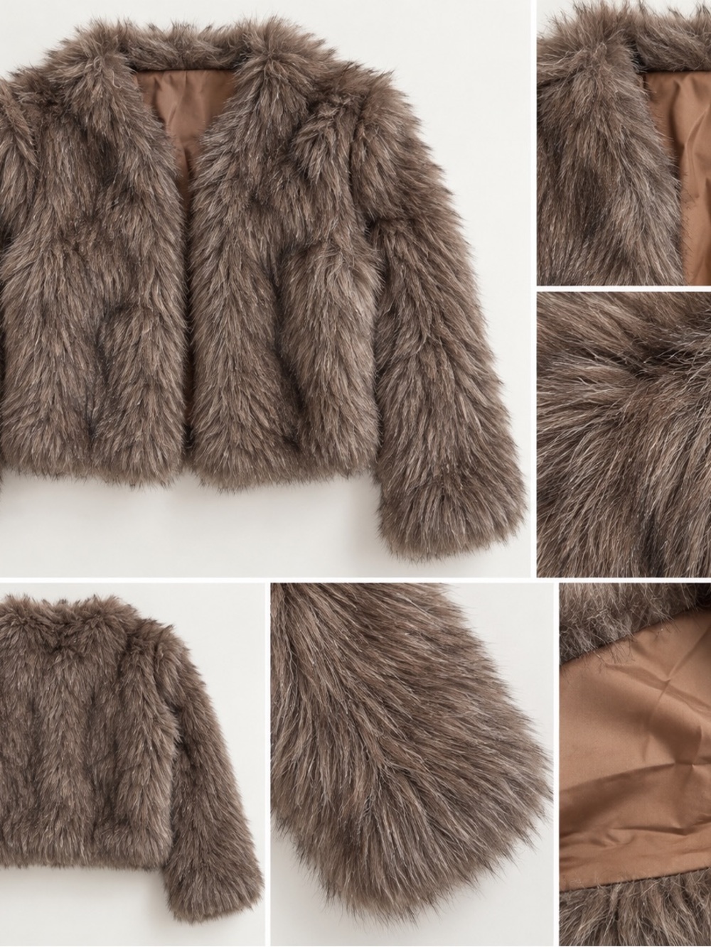 Source Unknown Faux Fur Cropped Jacket - Taupe Brown